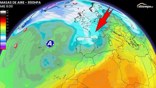 La vaguada de aire frío penetrando en la Península. Eltiempo.es