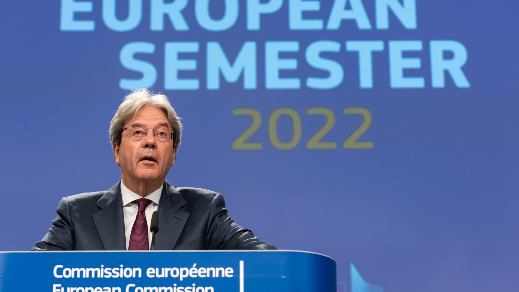 El comisario de Asuntos Económicos, Paolo Gentiloni, durante la rueda de prensa de este lunes