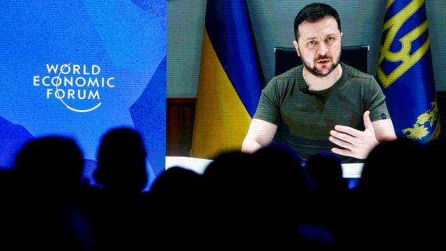 El presidente de Ucrania, Volodímir Zelenski, este lunes en el Foro de Davos.