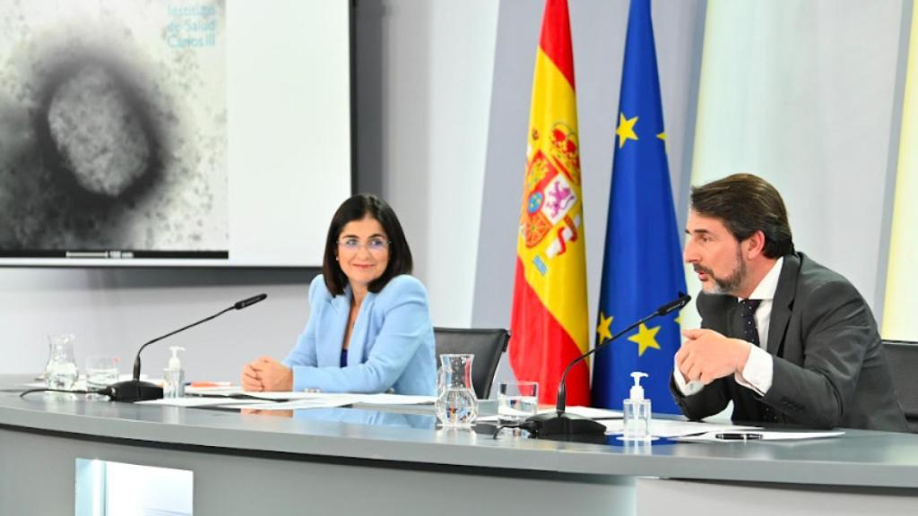 Carolina Darias y Cristóbal Belda durante la rueda de prensa posterior al Consejo Interterritorial del Sistema Nacional de Salud.