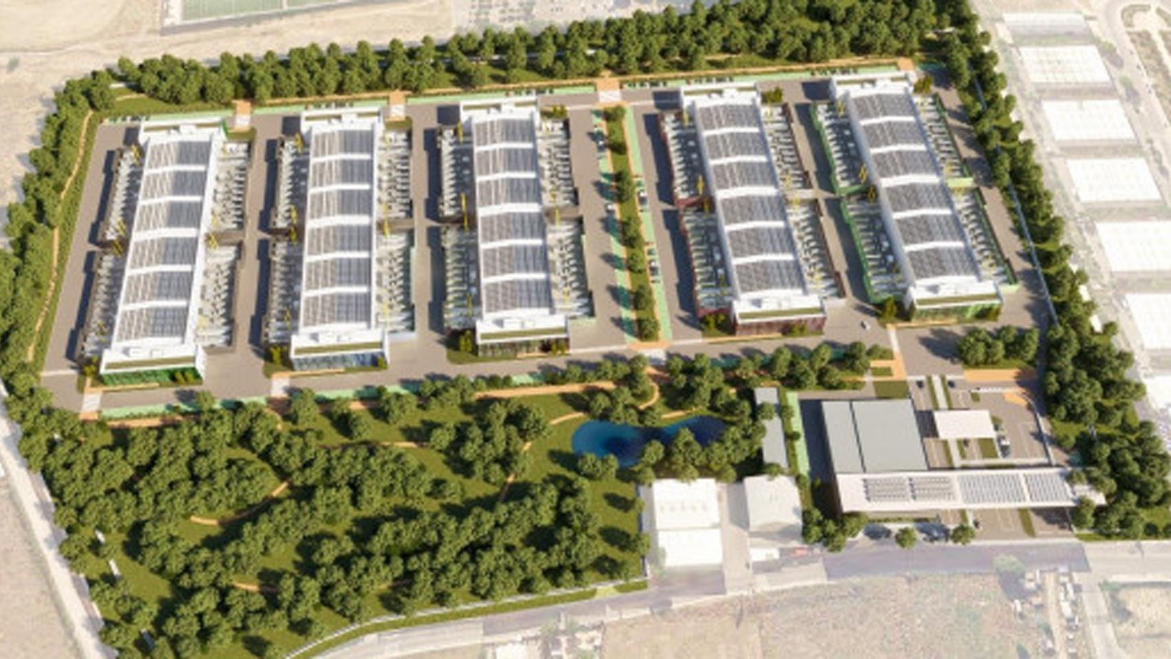 Boceto del centro de datos 'Madrid One' que el fondo inmobiliario Thor Equities construirá en Fuenlabrada.