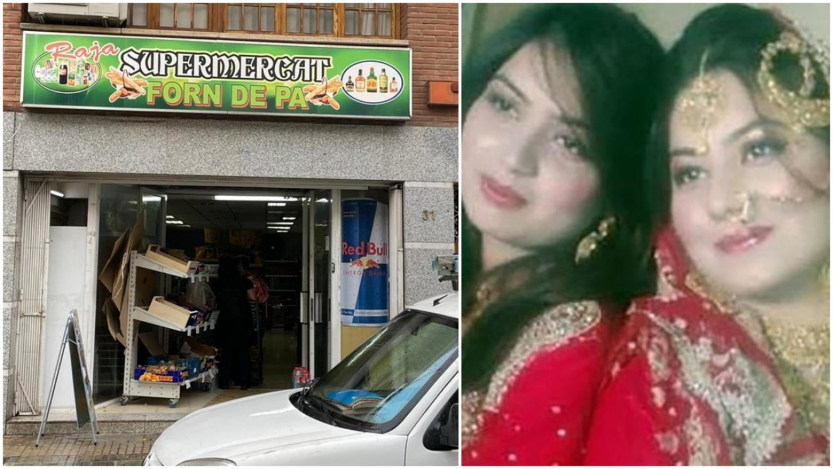 La tienda de alimentación de Terrassa donde trabajaba el padre de las jóvenes asesinadas (derecha).