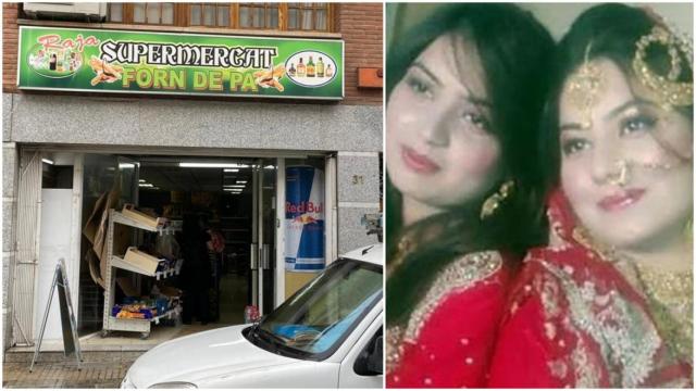 La tienda de alimentación de Terrassa donde trabajaba el padre de las jóvenes asesinadas (derecha).
