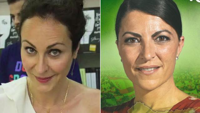 Ana Milán y el cartel de Olona en un fotomontaje.