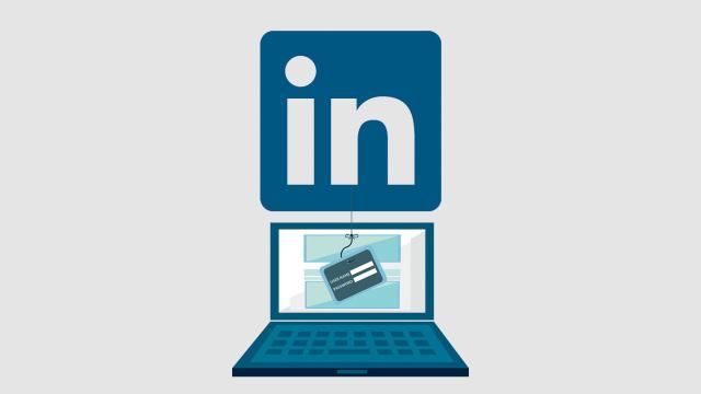 Logo de LinkedIn junto a una ilustración sobre el phising