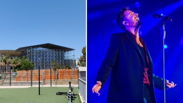 Manuel Carrasco en una imagen de archivo y el escenario preparado para el sábado.