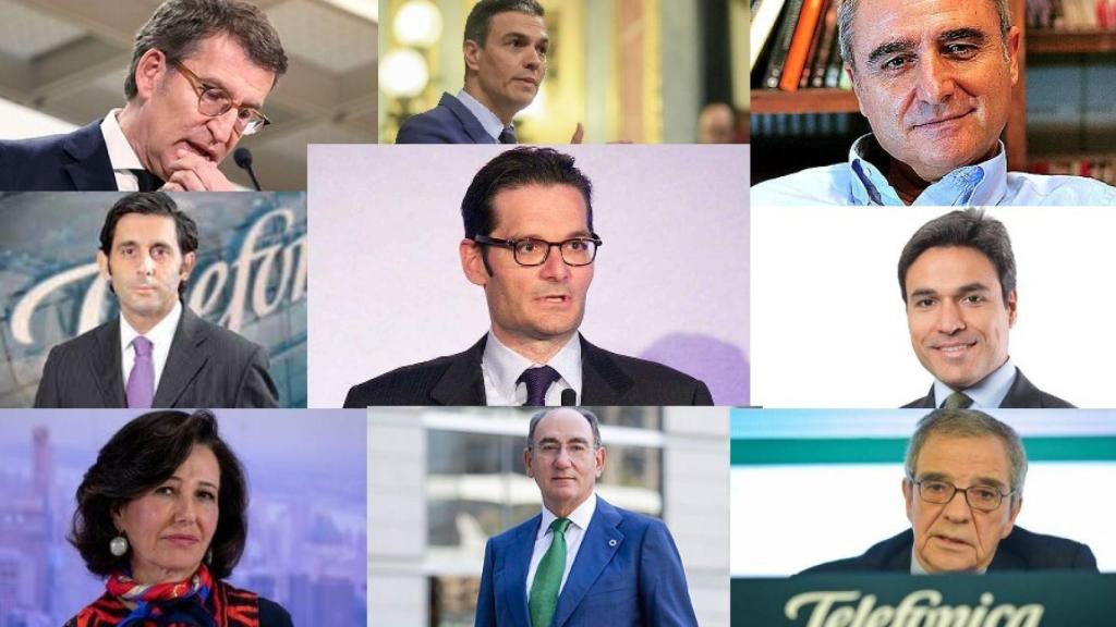 Alberto Núñez Feijóo, Pedro Sánchez, Miguel Barroso, José María Álvarez-Pallete, Joseph Oughourlian, David Mesonero, Ana Botín, Ignacio Sánchez Galán y César Alierta.