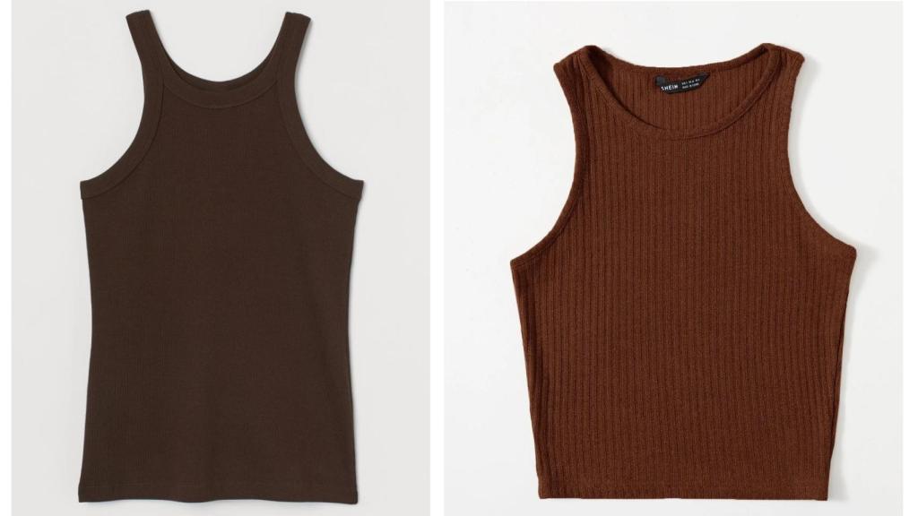 A la izquierda, top de la firma H&M y, a la derecha, otro de Shein.