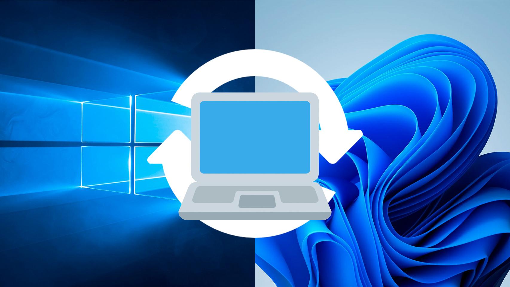 Fotomontaje con los fondos de pantalla de Windows 10 y 11.