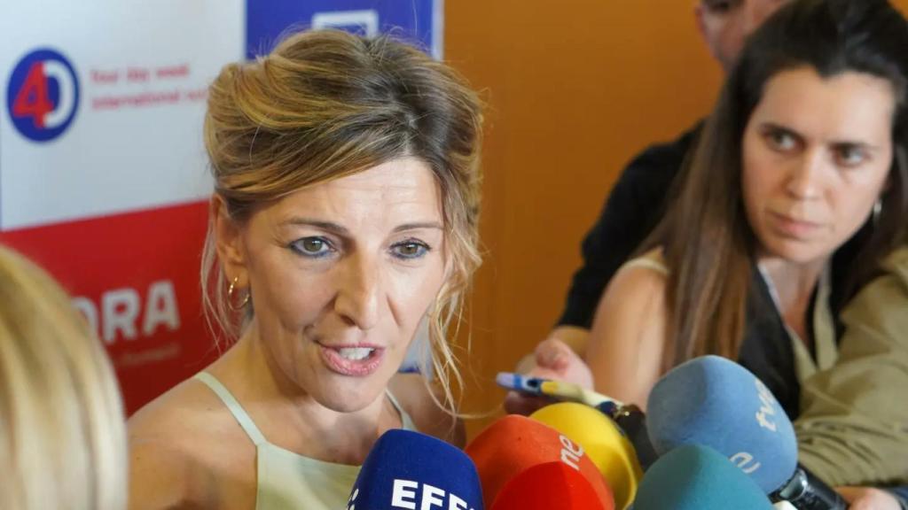 Yolanda Díaz, este viernes en Valencia. EE