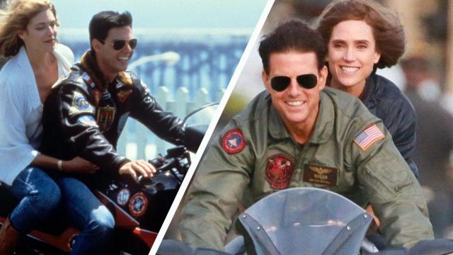 Imagen de Cruise con McGillis en la primera Top Gun y con Connelly en la segunda entrega.