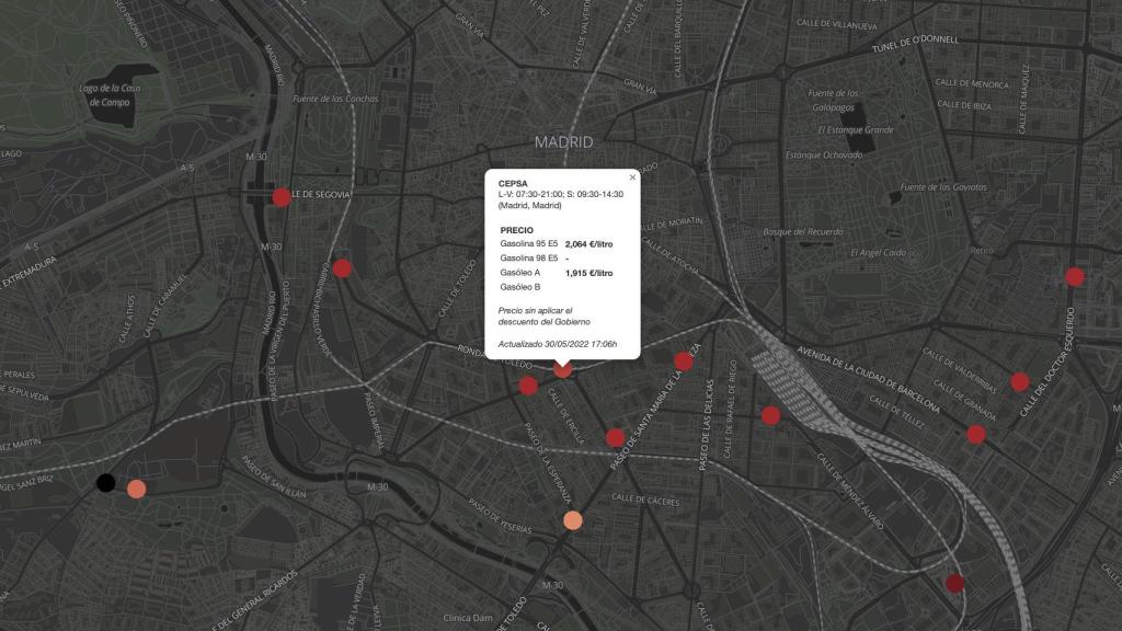 Captura de pantalla de la ficha de precios del mapa de Datadista.