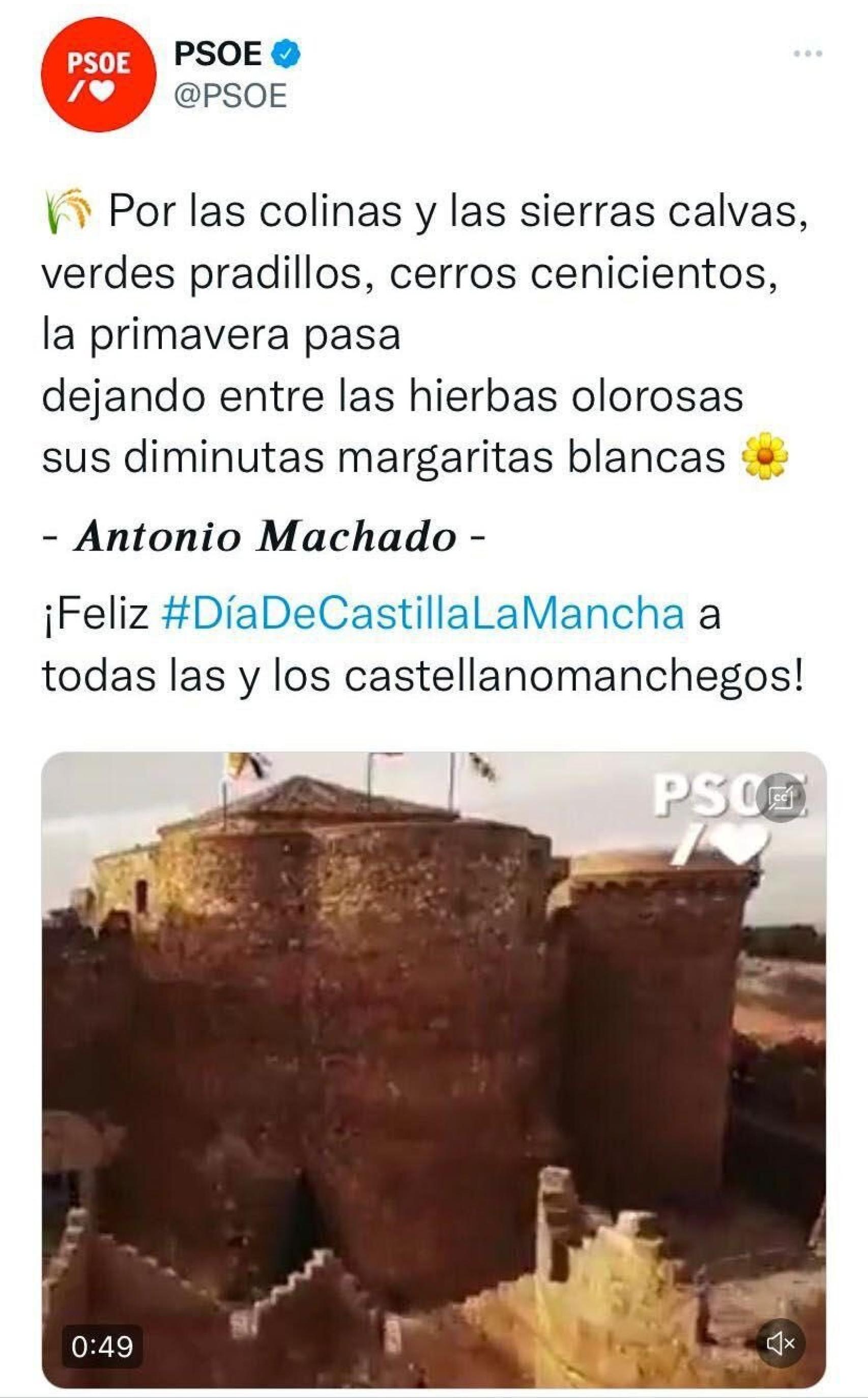 Publicación del PSOE en Twitter. Foto: Captura en el Twitter de @carolagudo.