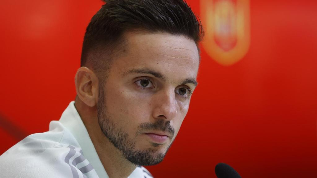 Pablo Sarabia, en rueda de prensa con la selección española de fútbol