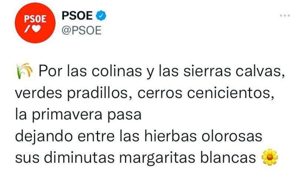 Publicación del PSOE en Twitter. Foto: Captura en el Twitter de @carolagudo.