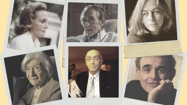 De izquierda a derecha y de arriba abajo, Mercedes Salisachs, Antonio Gala, Carmen Martín Gaite, Ana María Matute, José Saramago y Terenci Moix