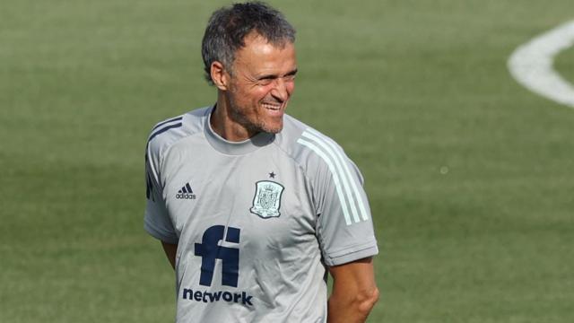 Luis Enrique, en un entrenamiento con la selección española de fútbol