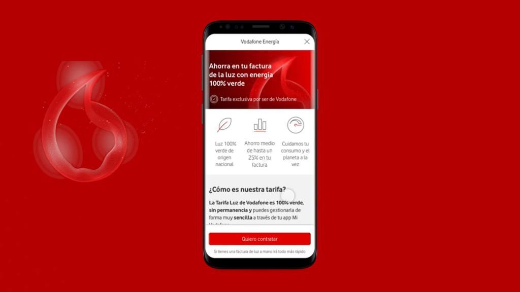 Simulación del servicio de energía en la aplicación de Vodafone.