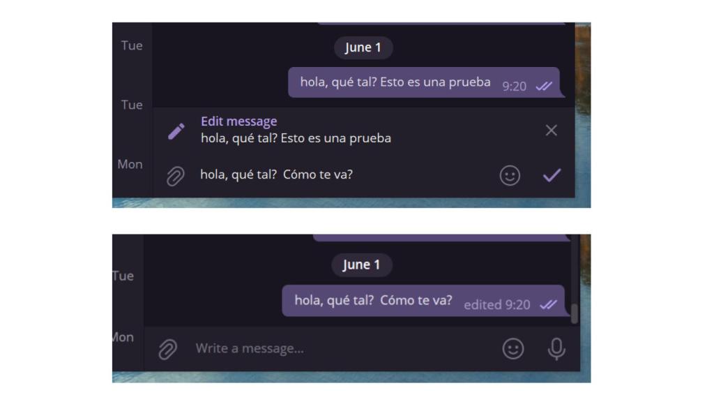 Ejemplos de edición en Telegram
