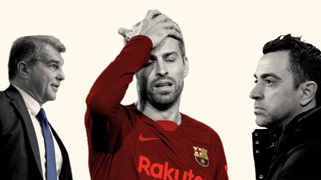 Joan Laporta, Gerard Piqué y Xavi Hernández