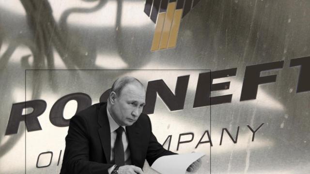 Vladímir Putin sobre el logotipo de Rosneft.