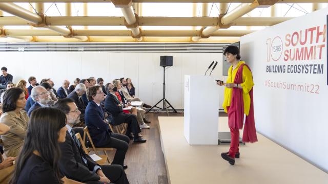 María Benjumea, fundadora y CEO de South Summit, durante la reciente presentación del informe ‘La contribución socioeconómica de South Summit en España’, elaborado por la consultora PwC .