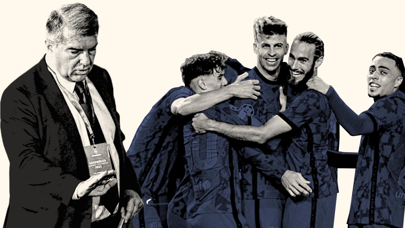 Joan Laporta y la plantilla del FC Barcelona