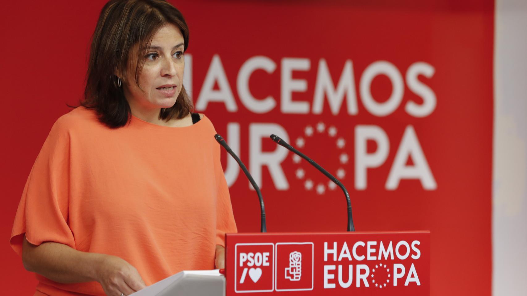Adriana Lastra, durante su rueda de prensa el pasado mes de junio.