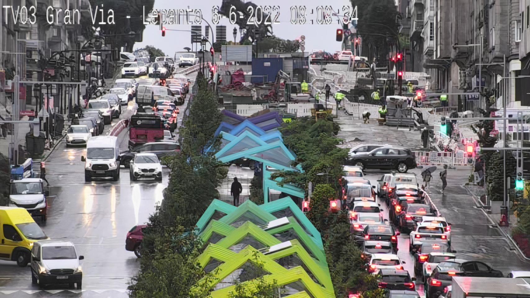 Imagen de la Gran Vía alrededor de las 9:00 horas.
