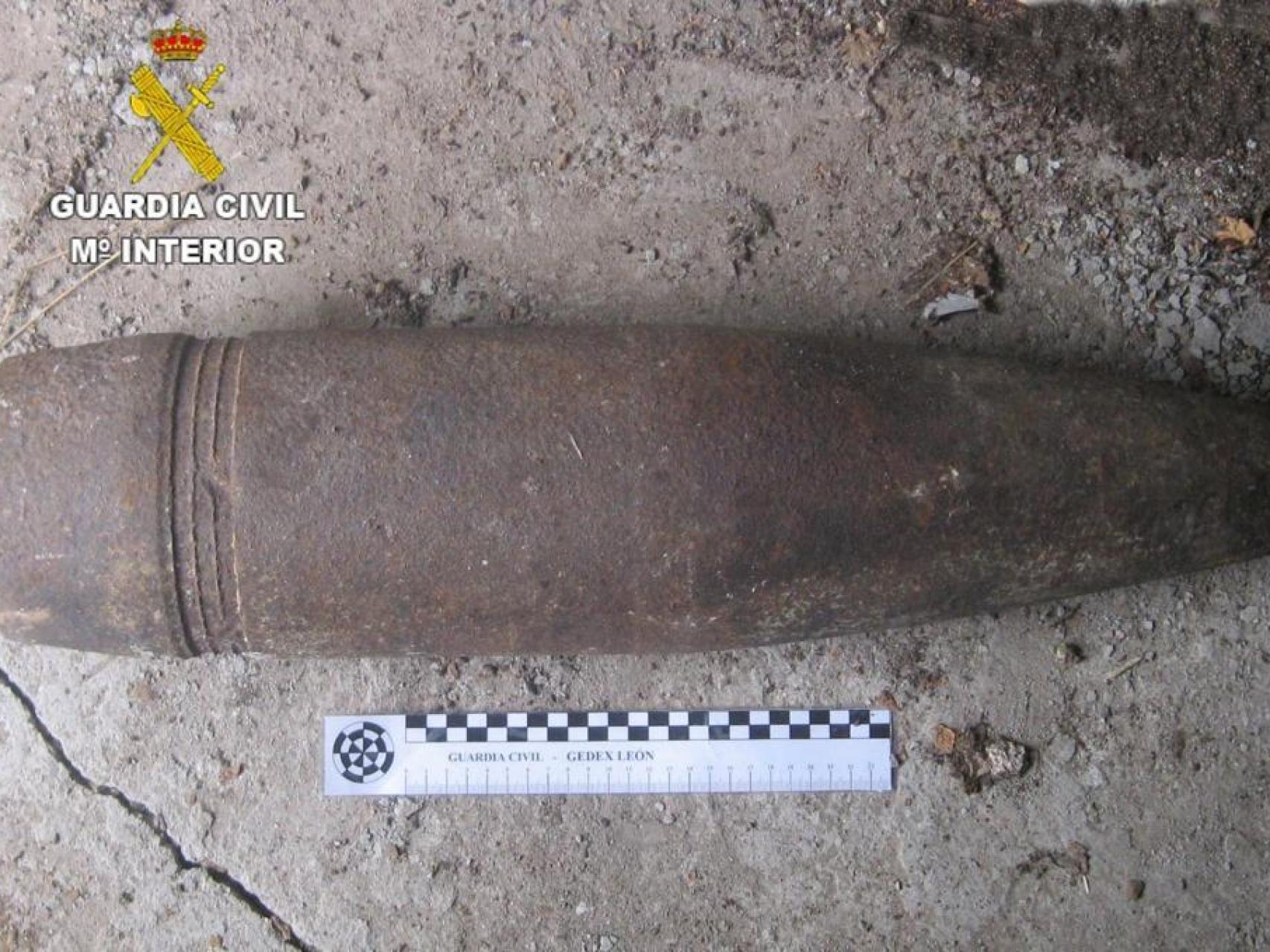 Imagen del proyectil de la Guerra Civil destruido.