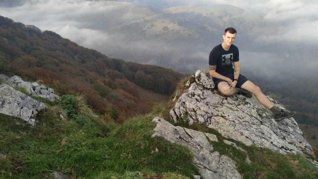 El soldado Alexander Kuchnerenko, 'Sasha', antiguo 'niño de Chernóbil', en su último viaje al País Vasco, en noviembre de 2019.