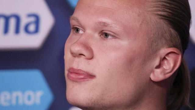 Erling Haaland durante una rueda de prensa con la selección de Noruega
