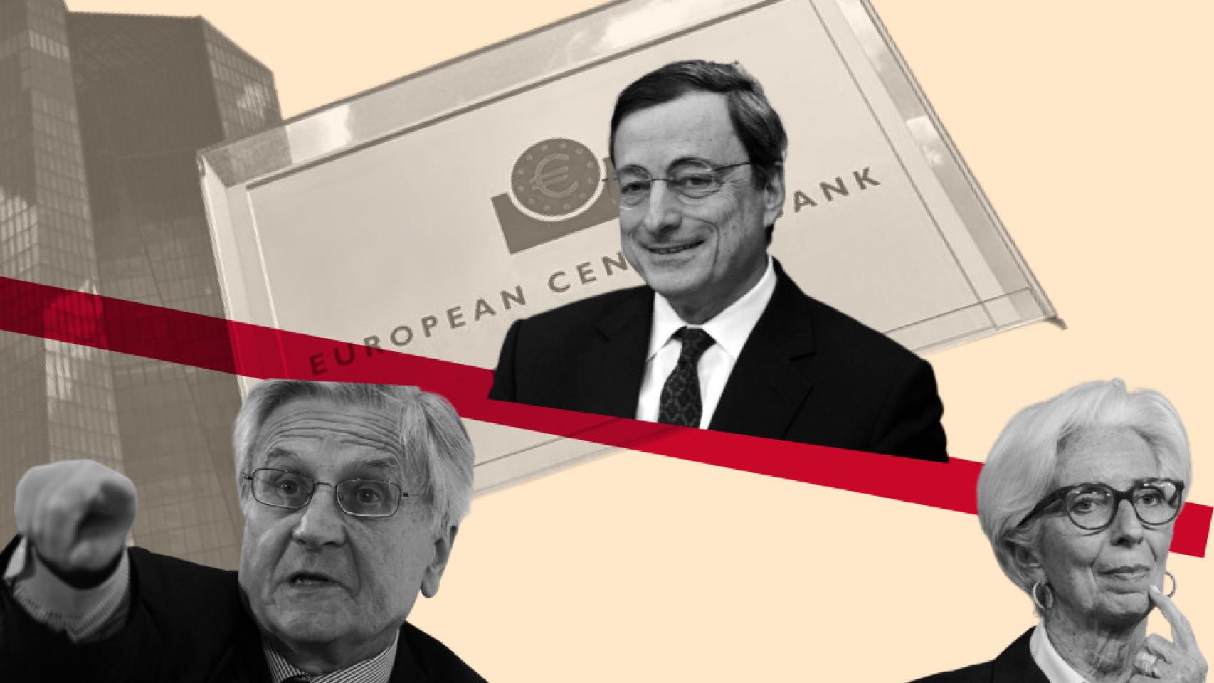 Jean-Claude Trichet, Mario Draghi y Christine Lagarde.