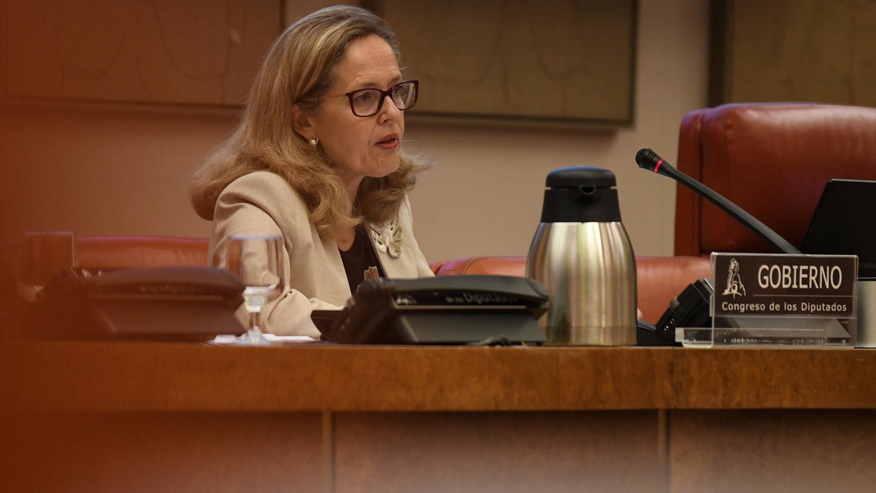 La vicepresidenta primera del Gobierno y ministra de Asuntos Económicos y Transformación Digital, Nadia Calviño, comparece en Comisión Mixta para la Unión Europea, en el Congreso de los Diputados