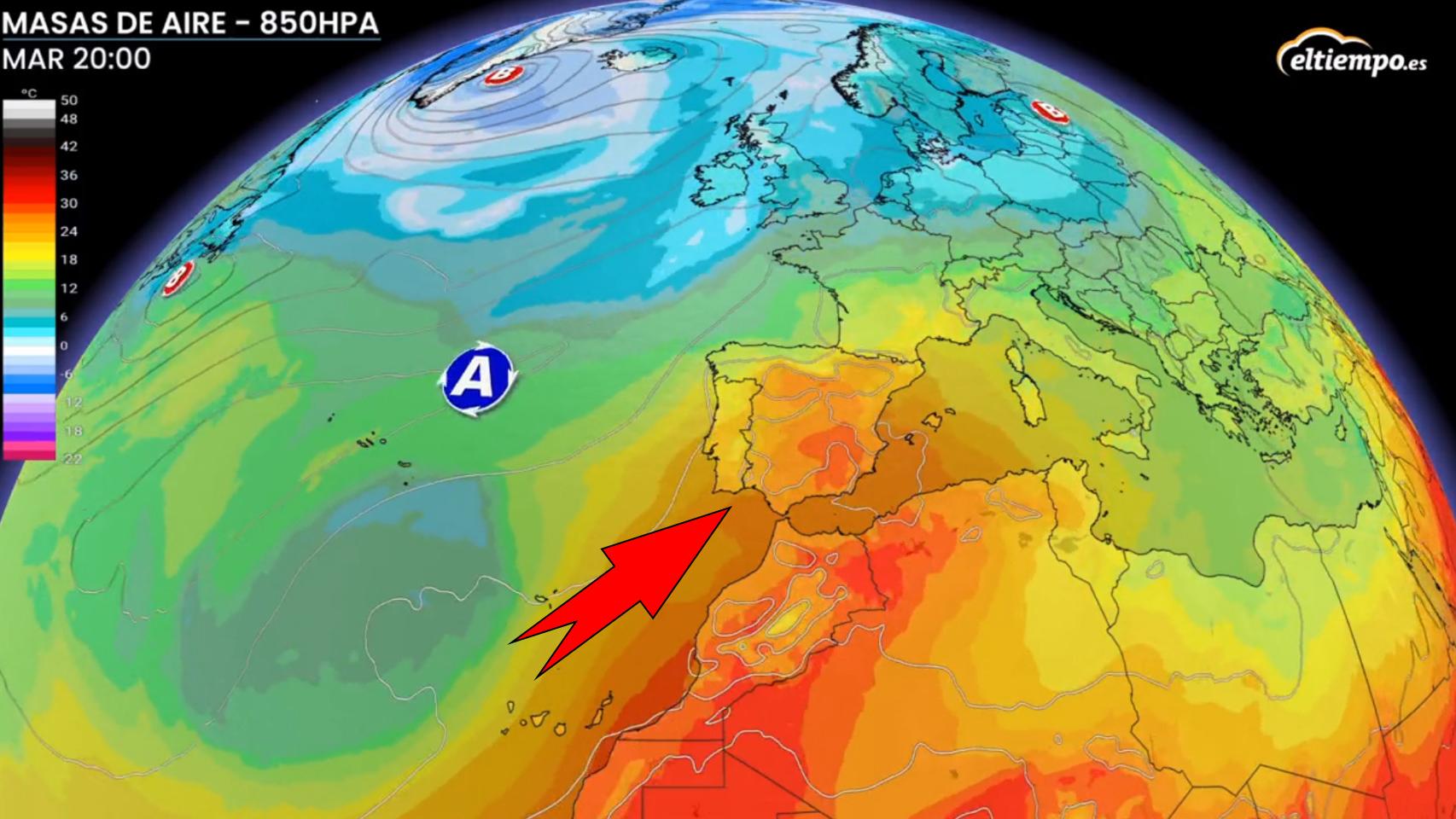 La entrada de aire cálido procedente de África se mantendrá toda la semana. Eltiempo.es