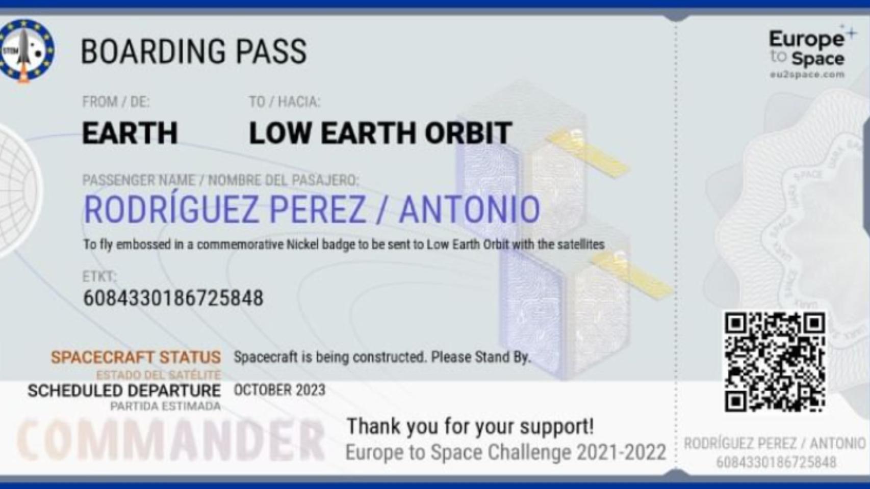 Tarjeta de embarque digital del proyecto ‘Europe to Space’.