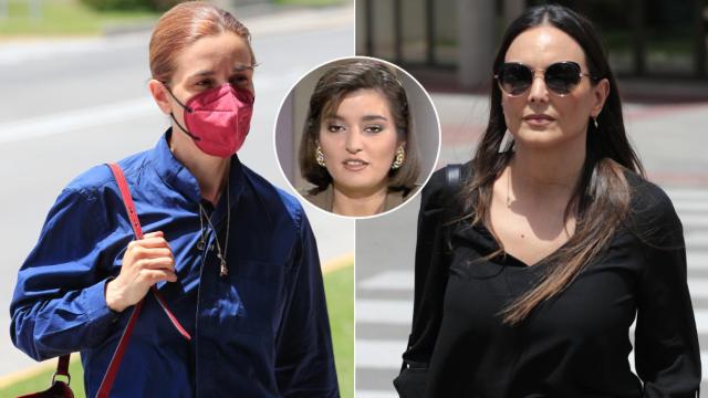 Mónica Carrillo y Raquel Sánchez Silva en el tanatorio de Myriam Romero.