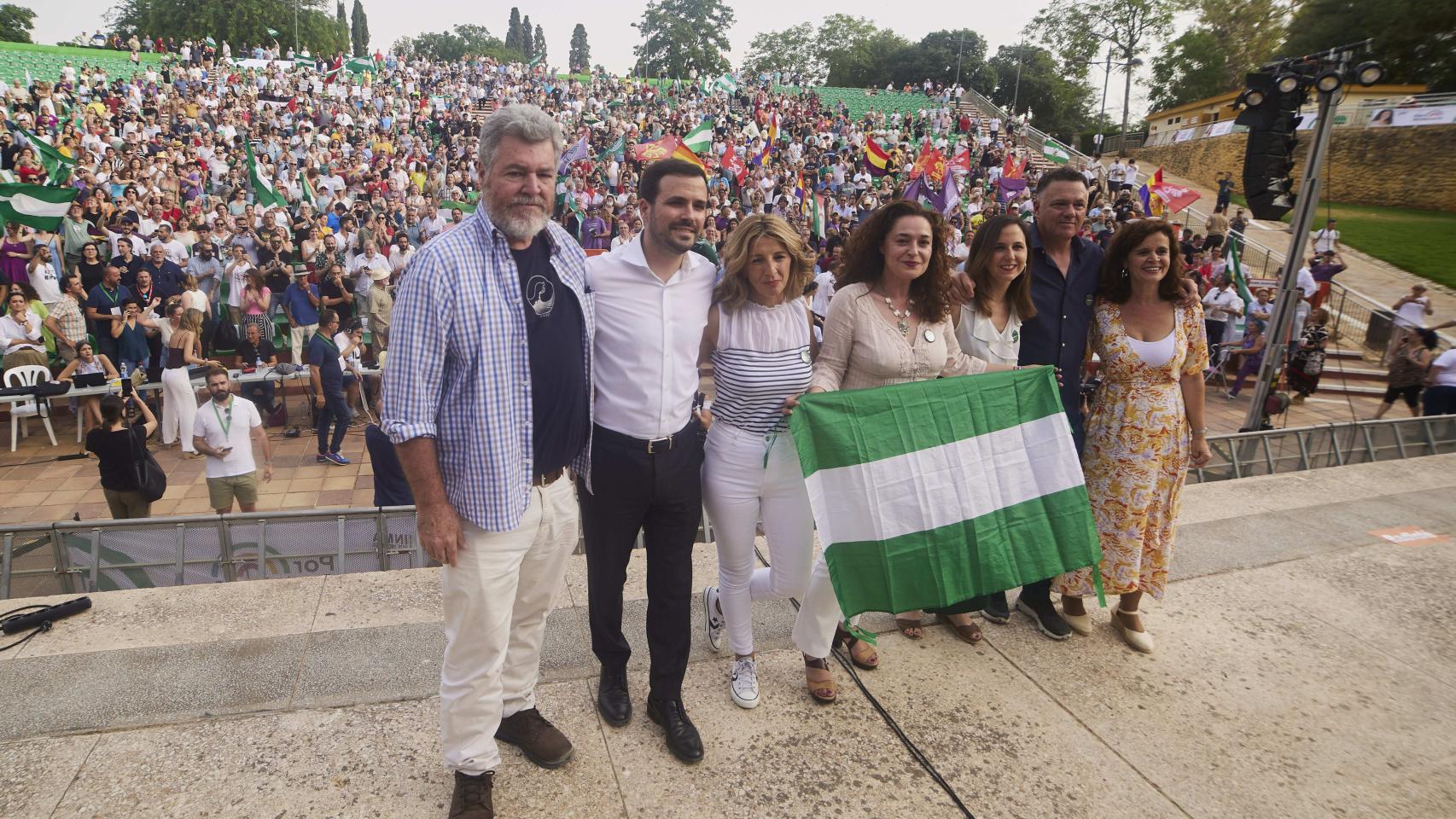 Por Andalucía, en un acto de campaña con la ministra de Trabajo, Yolanda Díaz, y el de Consumo, Alberto Garzón.