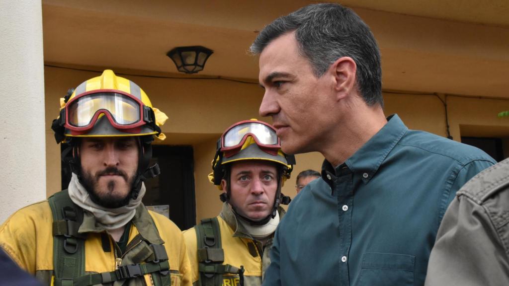 Pedro Sánchez durante su visita a la zona afectada por el incendio de Sierra de la Culebra el pasado mes de junio.