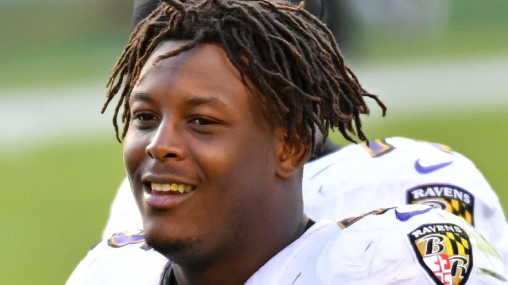 Jaylon Ferguson, en un partido de los Baltimore Ravens en la NFL