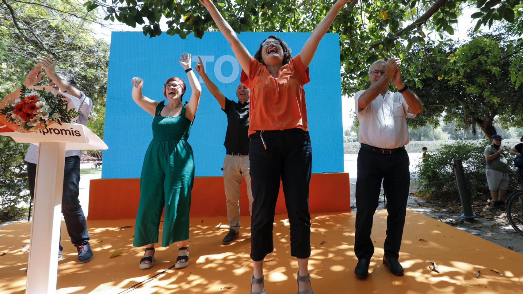 Joan, Baldoví, Mónica Oltra y Joan Ribó en la celebración de Compromís antes de su imputación.