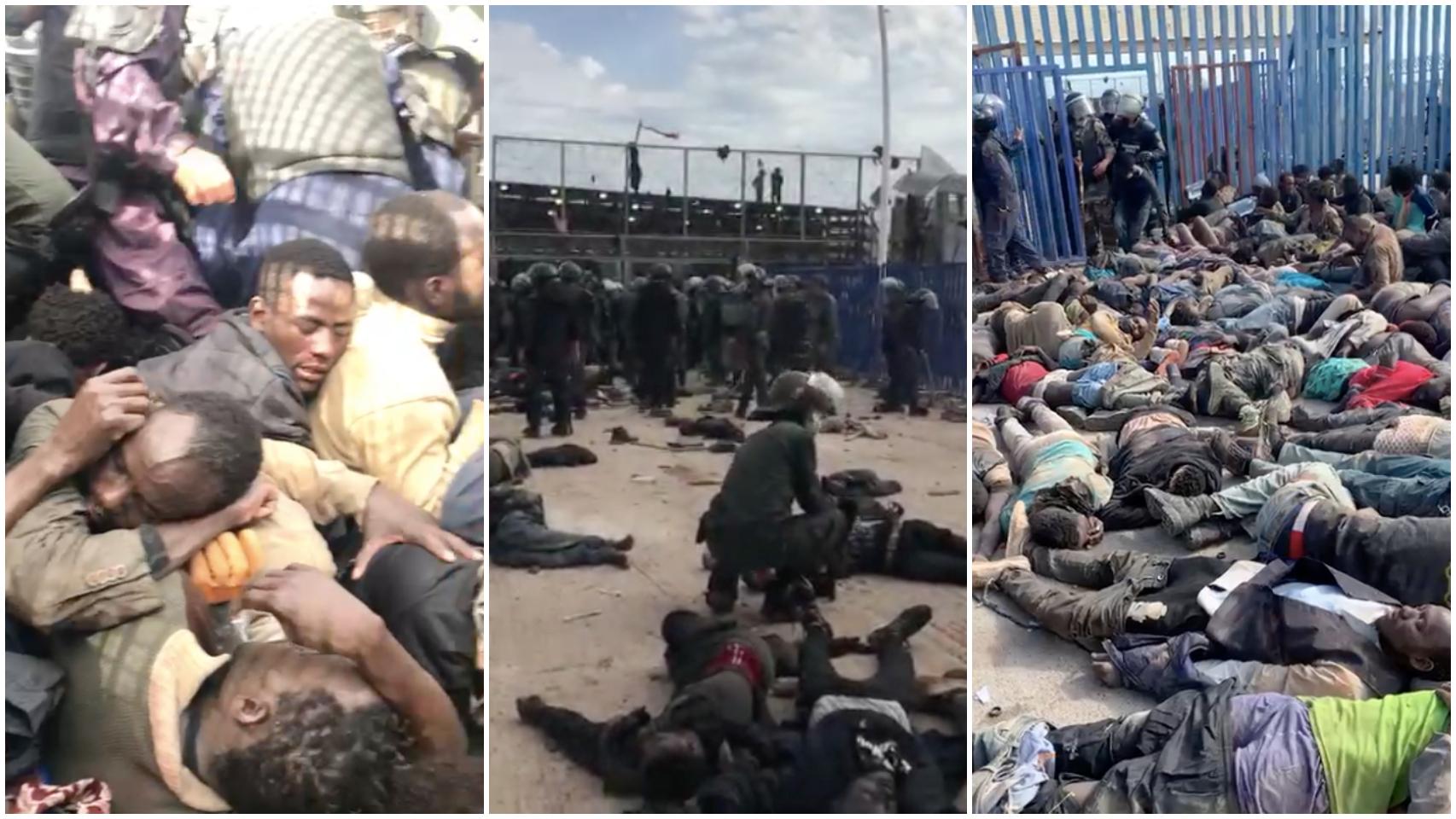 Imágenes de los inmigrantes tras el asalto de este viernes en la frontera con Melilla.