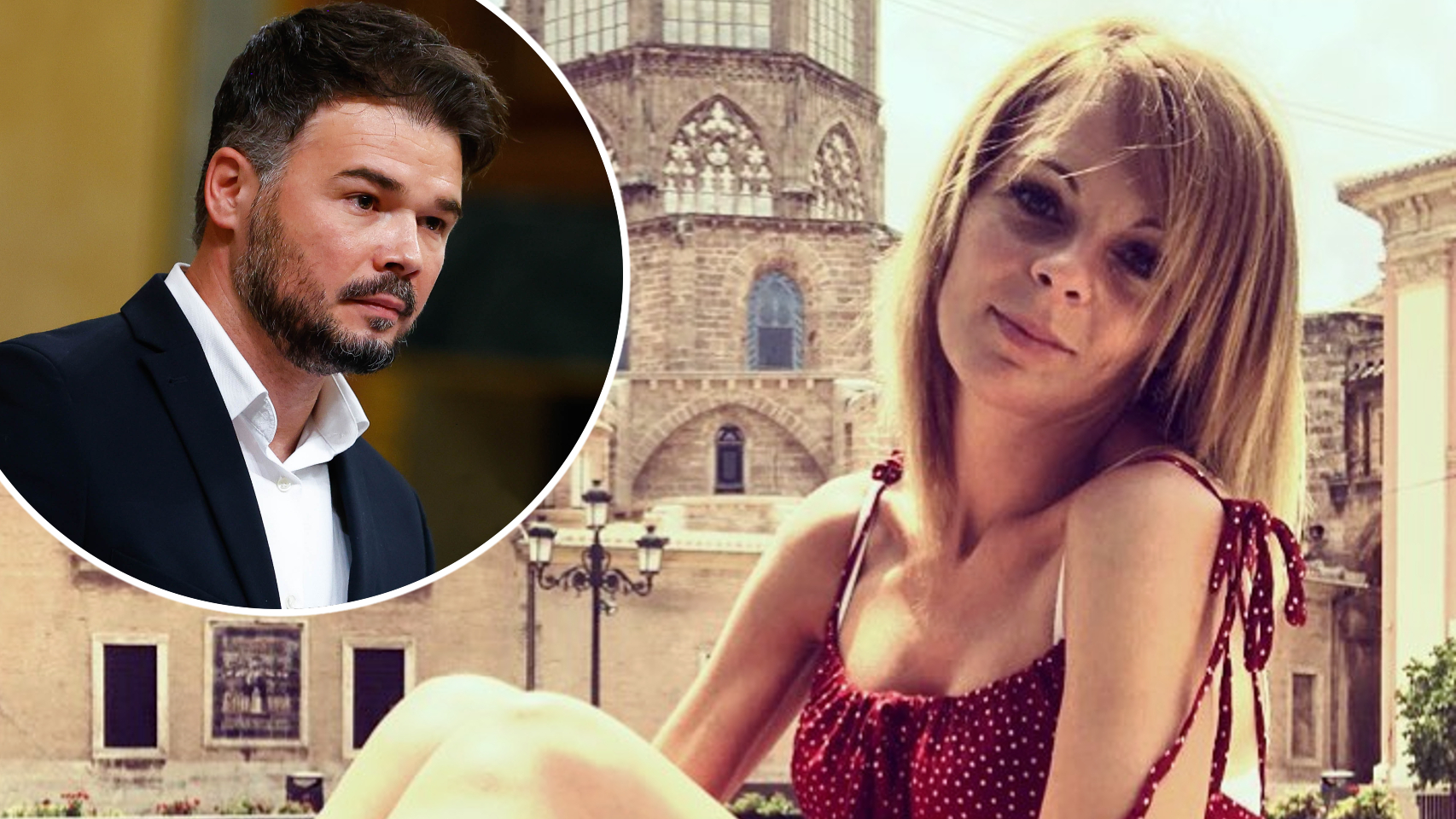 Mireia Varela, exmujer de Gabriel Rufián, junto al político, en un fotomontaje de EL ESPAÑOL.