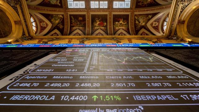 Panel con gráfico en el Palacio de la Bolsa.