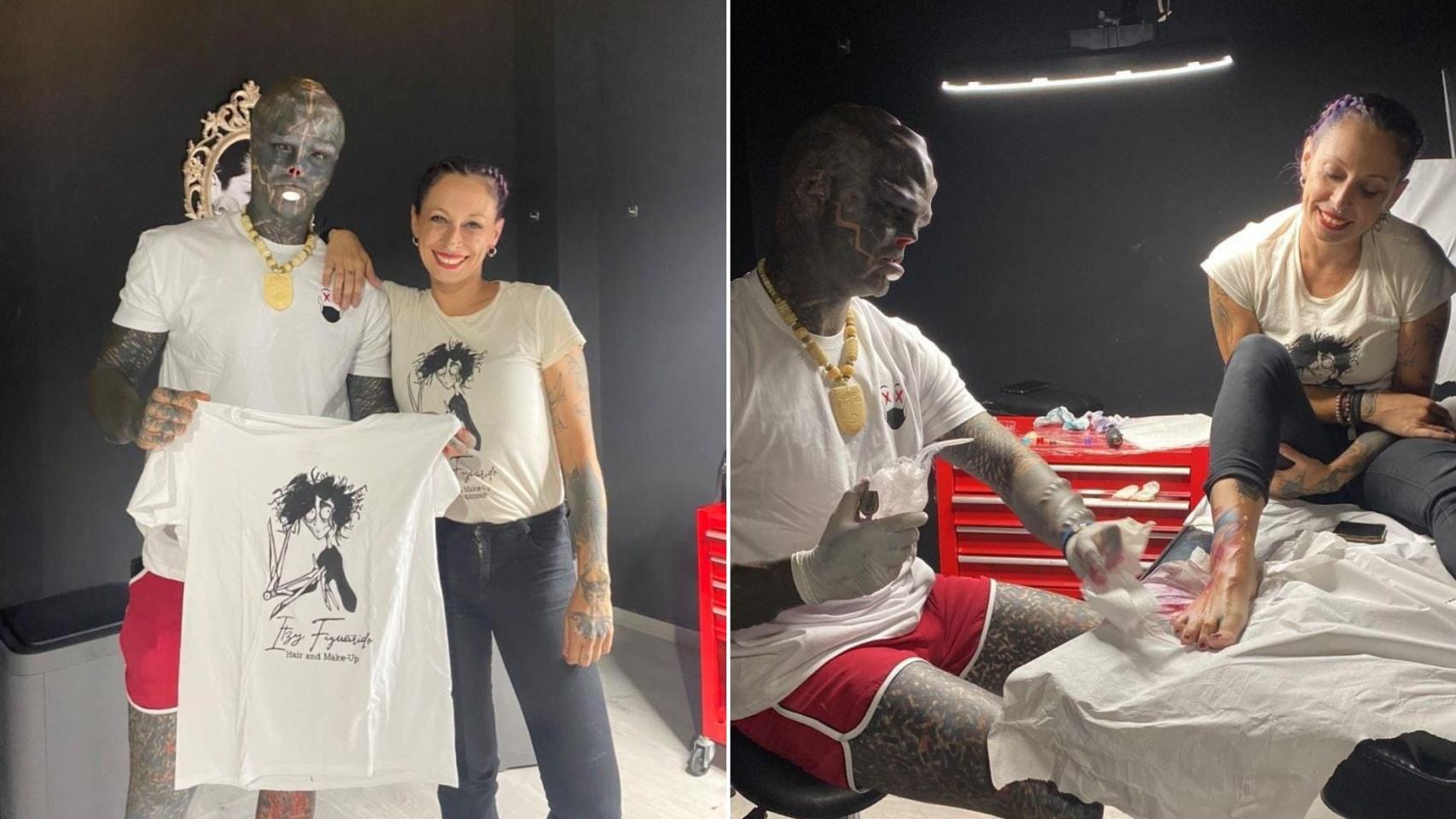 La viguesa Itzy Figueirido junto al tatuador Black Alien.