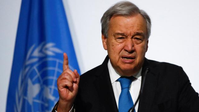 António Guterres, secretario general de Naciones Unidas, durante la Cumbre de los Oceános de Lisboa.