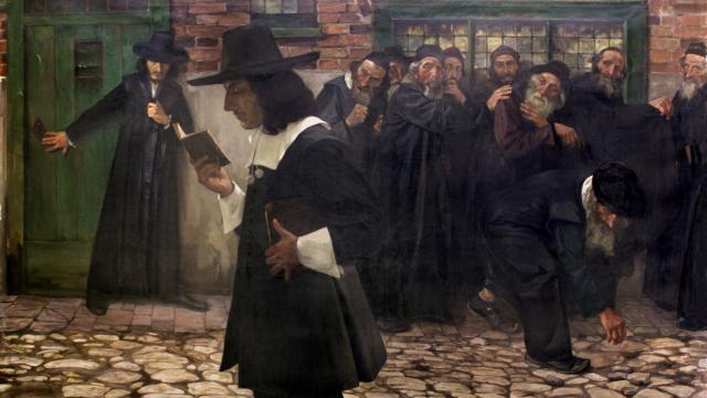 Pintura de Samuel Hirszenberg (1907), representando el rechazo que sufrió Spinoza por parte de los judíos.