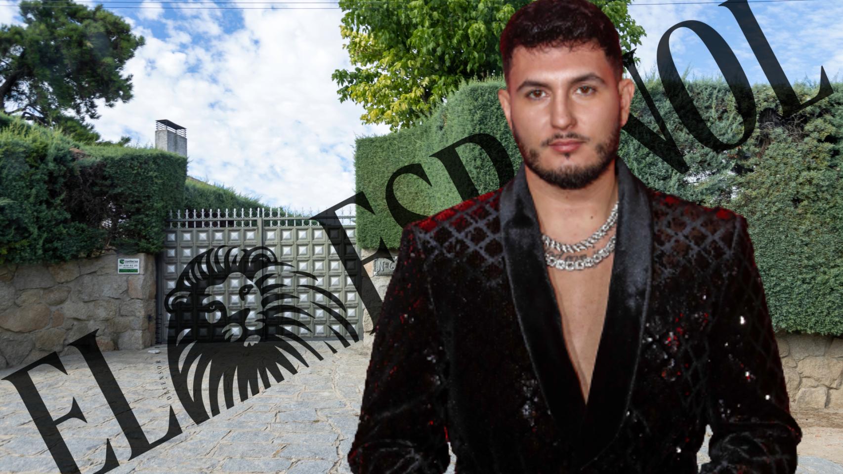 Omar Montes junto a su chalé de un millón de euros en un montaje de JALEOS.