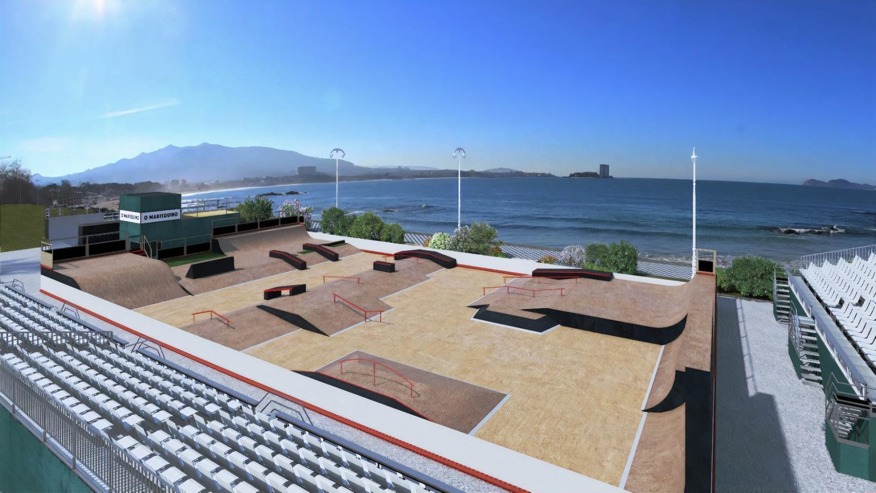 Infografía de la pista de skate de O Marisquiño en Samil.
