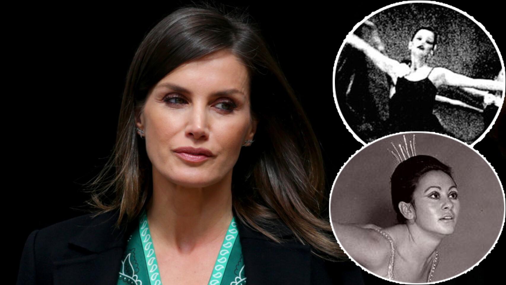 La reina Letizia en una imagen de 2019 y en una fotografía haciendo ballet cuando era una niña.